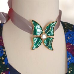 YSL pendentif et broche vintage email vert papillon 