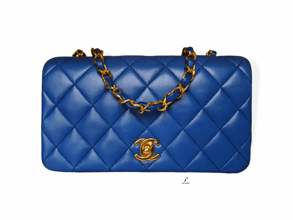 Chanel Vintage Small Single Full Flap Bag Navy Blue Lambskin 24K