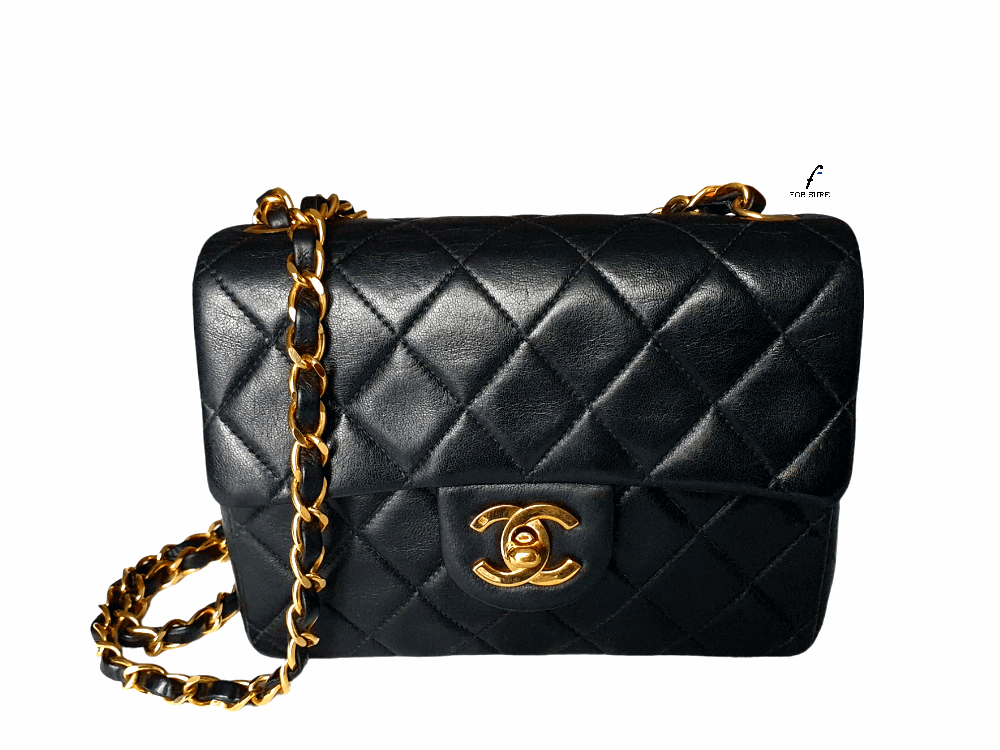 Vintage Chanel bag, mini timeless, 17 cm, black lambskin, 2 series